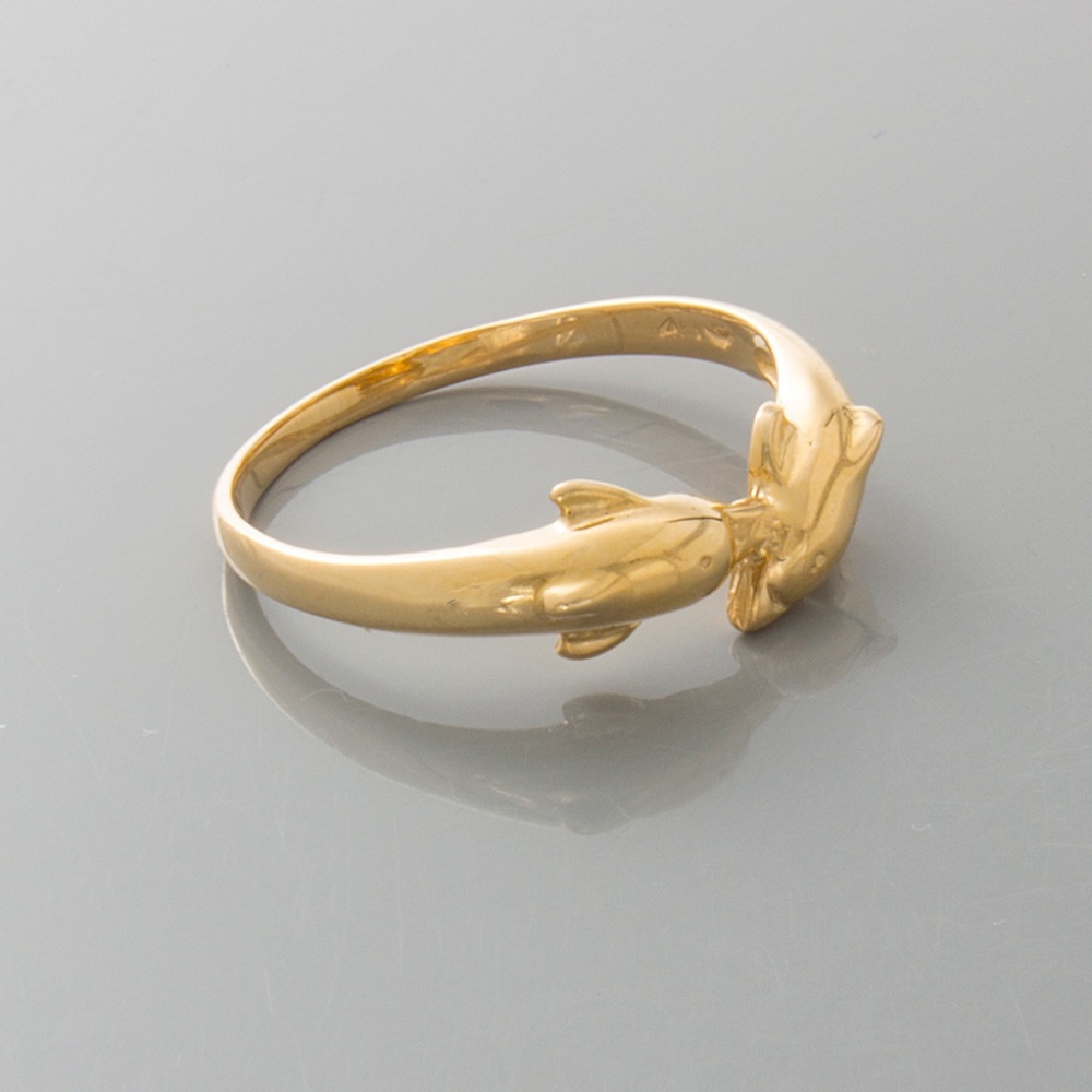 14k Yellow Gold Nautical Sea Life Themed Double Dolphin Ring Band Size 7